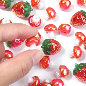 Colorful acrylic strawberry and mushroom beads for DIY jewelry making main view.