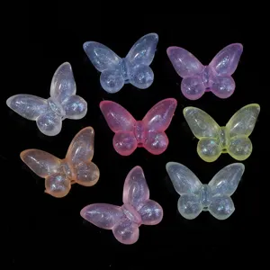 Colorful acrylic butterfly beads with glitter mermaid effect for DIY jewelry making accessories.