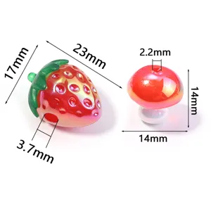 Colorful acrylic strawberry and mushroom beads DIY jewelry making accessories with size marks.
