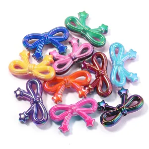 Colorful acrylic electroplated star bow beads for DIY jewelry making, bracelets, and keychains.