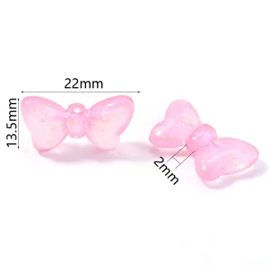 Pink glitter acrylic bow beads DIY jewelry making accessories for handmade crafts.