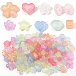 Colorful acrylic mermaid luminous beads, mixed star heart flower shapes for DIY jewelry making.