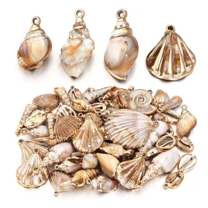 Beige brown acrylic gold edge ocean shell charms DIY jewelry making bracelet pendants