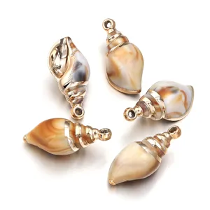 Beige acrylic gold-rimmed seashell charms for DIY handmade bracelets, necklaces and jewelry.