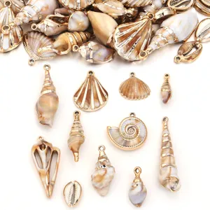 Acrylic Gold-Plated Edge Ocean Series Shell Conch Charms For DIY Necklace Bracelet Making Jewelry Craft Findings