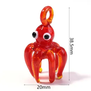 Handmade red glass octopus pendant 38.5mm size animal glass charm figurine items