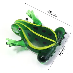 Handmade green glass frog figurine pendant with detailed black spots and clear dimension view.