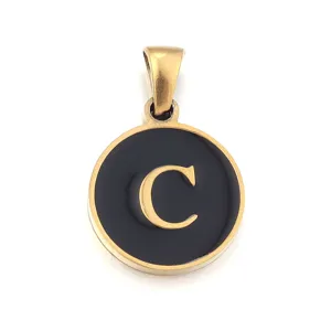 Stainless steel round letter C pendant minimalist gold charm DIY fashion jewelry accessory