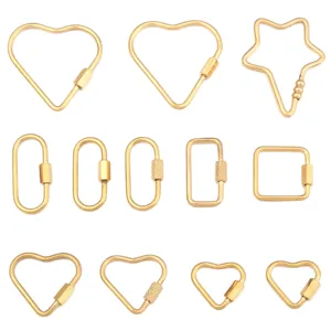 Stainless steel geometric jewelry clasps set, heart star oval shapes for DIY necklaces.