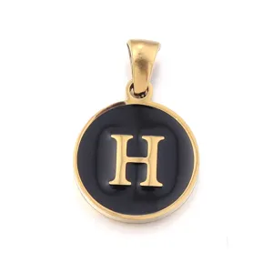 Stainless steel letter H pendant black enamel gold plated DIY jewelry making accessory charming