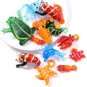 Handmade glass animal pendants 3d cute ocean creature charms cute frog octopus jewelry