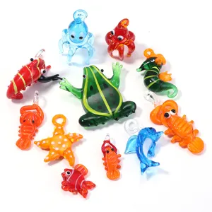 Handmade glass animal pendants, 3D simulation marine creature charms for DIY jewelry making.