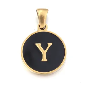 Stainless steel black and gold letter Y pendant detail shot, minimalist jewelry DIY charm.