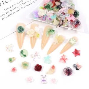 Resin nail art charms 3D flower bow bear mixed styles DIY manicure decorations 50pcs