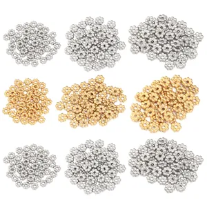 Stainless steel flower spacer beads close-up, ideal for DIY handmade jewelry making accessories.