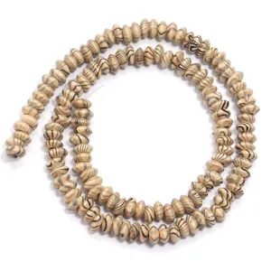 DIY wooden bead strand, vintage swirl patterned abacus beads for handmade bracelet jewelry making.
