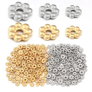 Stainless steel flower spacer beads details, gold and silver DIY jewelry accessories.
