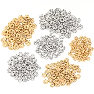 Stainless steel flower spacer beads for DIY jewelry making, gold and silver loose beads.