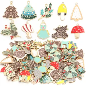 Detailed view of assorted Christmas alloy enamel charms, ideal for handmade DIY crafts.