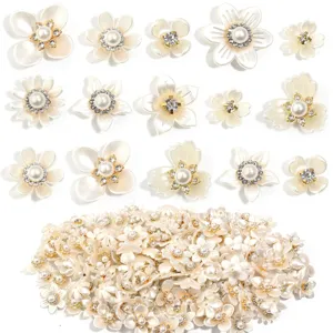 Resin rhinestone pearl flower charms detail shot for DIY crafts phone case and hair accessories.