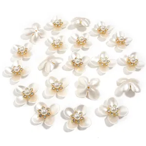 Resin rhinestone faux pearl flower DIY crafts charms for shoes hair clips phone cases handmade.
