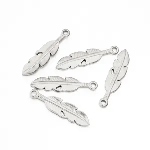 Edelstahl Feder Anhänger Silber Charms DIY handgemachte Halskette Armband Schmuck Zubehör