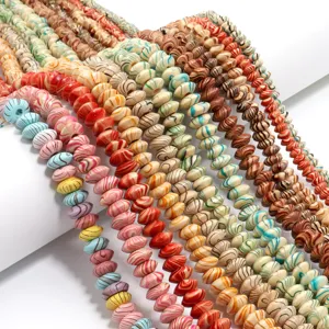 Colorful swirled wooden beads abacus shape loose beads DIY handmade bracelet jewelry making accessories