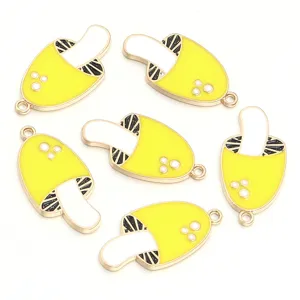 Enamel yellow mushroom alloy charms pendants for DIY jewelry making necklaces bracelets.