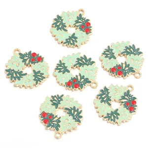 Christmas wreath enamel alloy charms DIY pendants for bracelet necklace keychain accessories