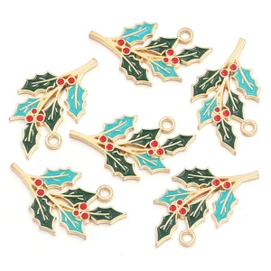 Christmas holly leaf enamel alloy charms for DIY necklaces, bracelets and keychains.