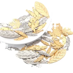 Edelstahl Blatt und Feder Anhänger DIY Schmuck Zubehör Set in glänzendem Gold Silber.