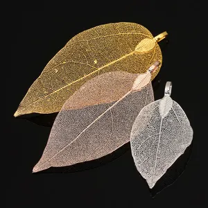 Gold rose gold silver leaf pendant DIY jewelry making accessories necklace earrings charm