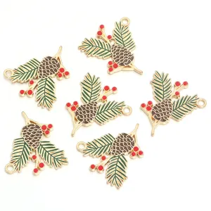 Christmas pine cone pine needle red berry enamel alloy pendant DIY jewelry accessories