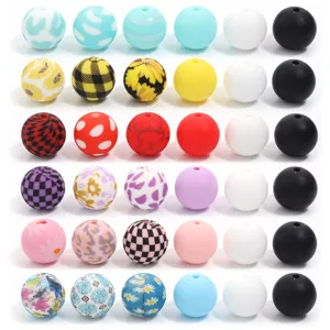 Cuentas de silicona coloridas redondas impresión margarita DIY fabricación joyas pulsera