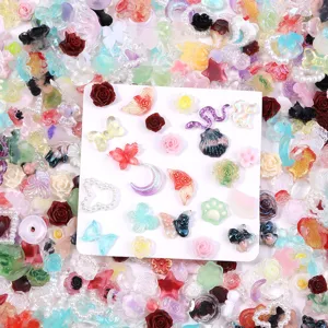 Resin nail art charms set, mixed 3D butterfly flower flatback DIY craft accessories.