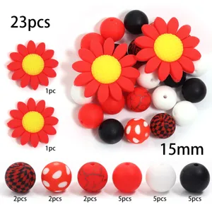 Set de cuentas de silicona 15mm abalorios florales y redondos para manualidades de joyas 23pcs
