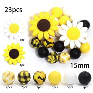Set de cuentas de silicona girasol 23pcs 15mm margarita clip chupete accesorios de joyería