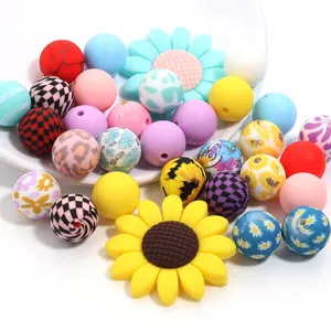 Set de cuentas de silicona coloridas con girasol y margaritas para pulseras y joyas de bricolaje.