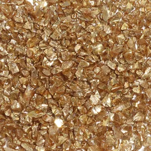 Partículas de vidrio triturado dorado 2-4mm, trozos de vidrio reflectantes para decoración.