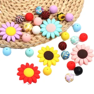 Cuentas de silicona de girasol coloridas y cuentas redondas para hacer joyas de bricolaje.