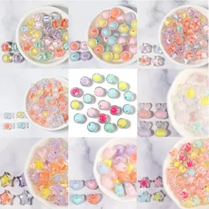 Acrylic colorful DIY beads detail collage with stars, hearts and round shapes for jewelry making.