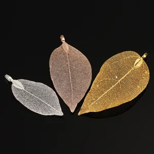 Gold silver plated leaf skeleton pendant DIY handmade necklace earring jewelry accessories set.