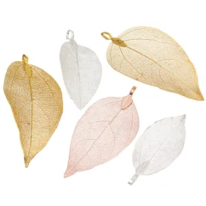 Metal skeleton leaf pendants electroplated gold silver rose gold DIY jewelry making.
