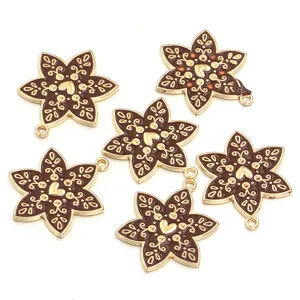 DIY brown enamel flower alloy pendants for handmade necklaces bracelets jewelry making 6pcs