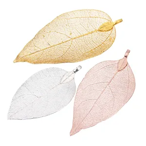 Natural leaf skeleton pendant gold silver rose gold DIY jewelry charm necklace accessory