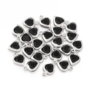 Black crystal heart pendant bezel DIY jewelry necklace bracelet accessory detail view