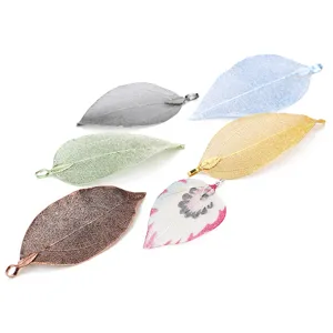 Natural skeleton leaf plated pendants colorful DIY necklace earring jewelry accessories