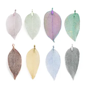 Colorful skeleton leaf pendant charms for DIY jewelry making necklace earrings accessories