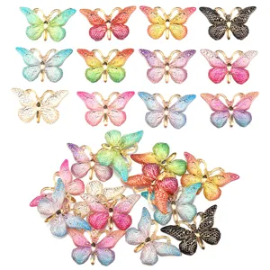 10 Stk. schimmernde Farbverlauf Schmetterling Flachruecken Anhaenger fuer DIY Schmuck Zubehoer.