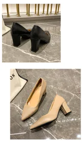 Womens pointed toe chunky heel pumps stylish elegant office dress shoes comfort footwear
